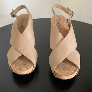 Lucky Brand tan wedge sandals.